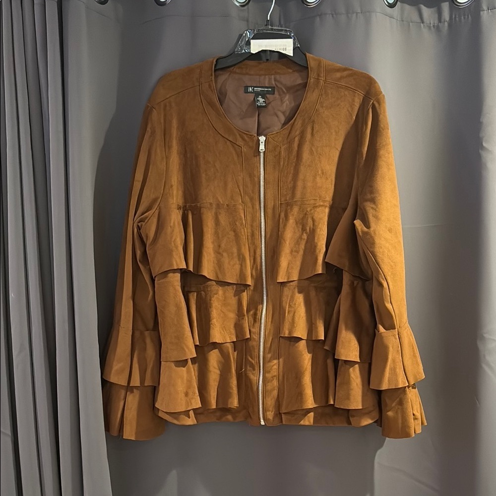 INC International Concepts Tan Ruffled Cape Jacket